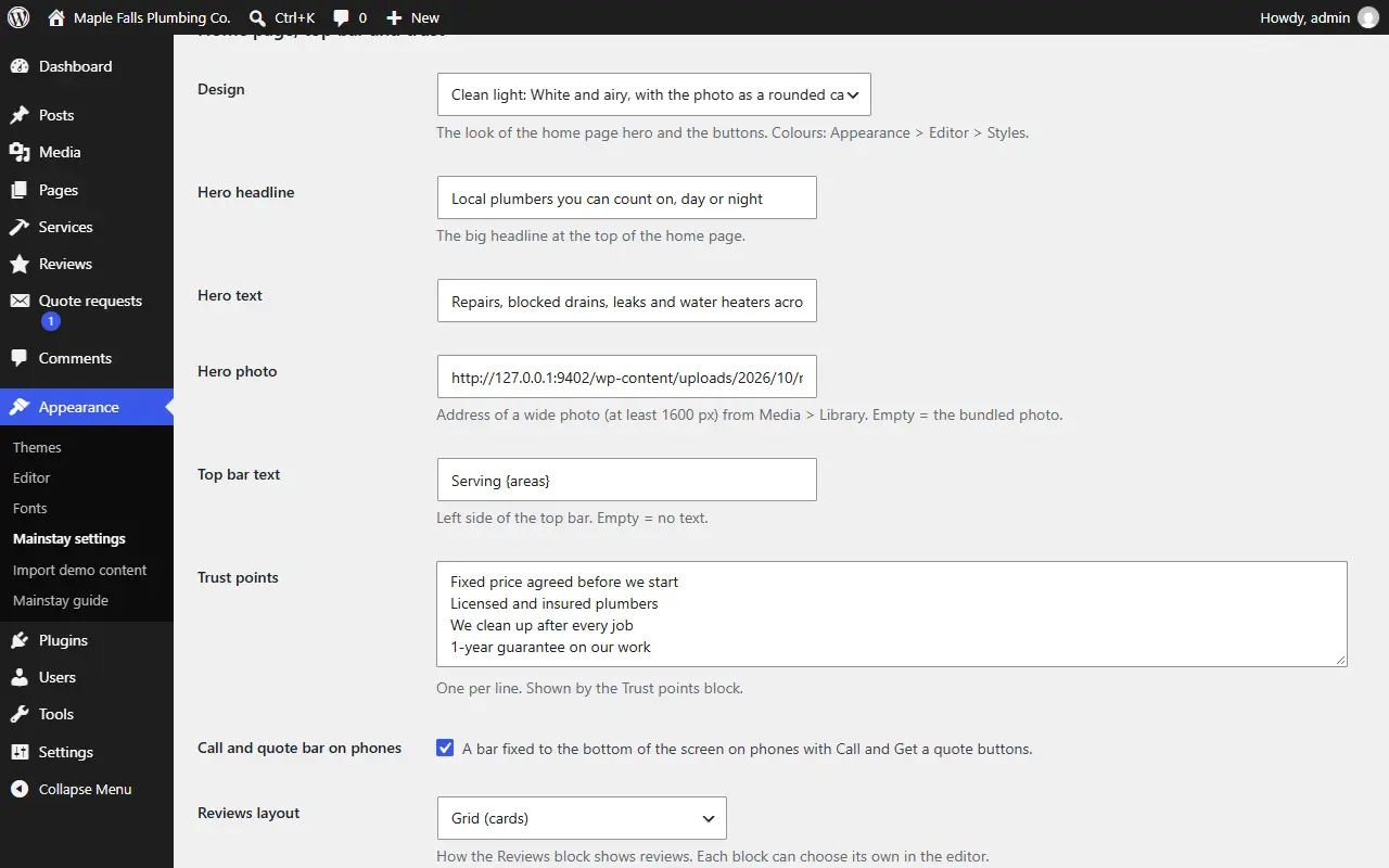 Step 3: Choose a look, in the WordPress admin