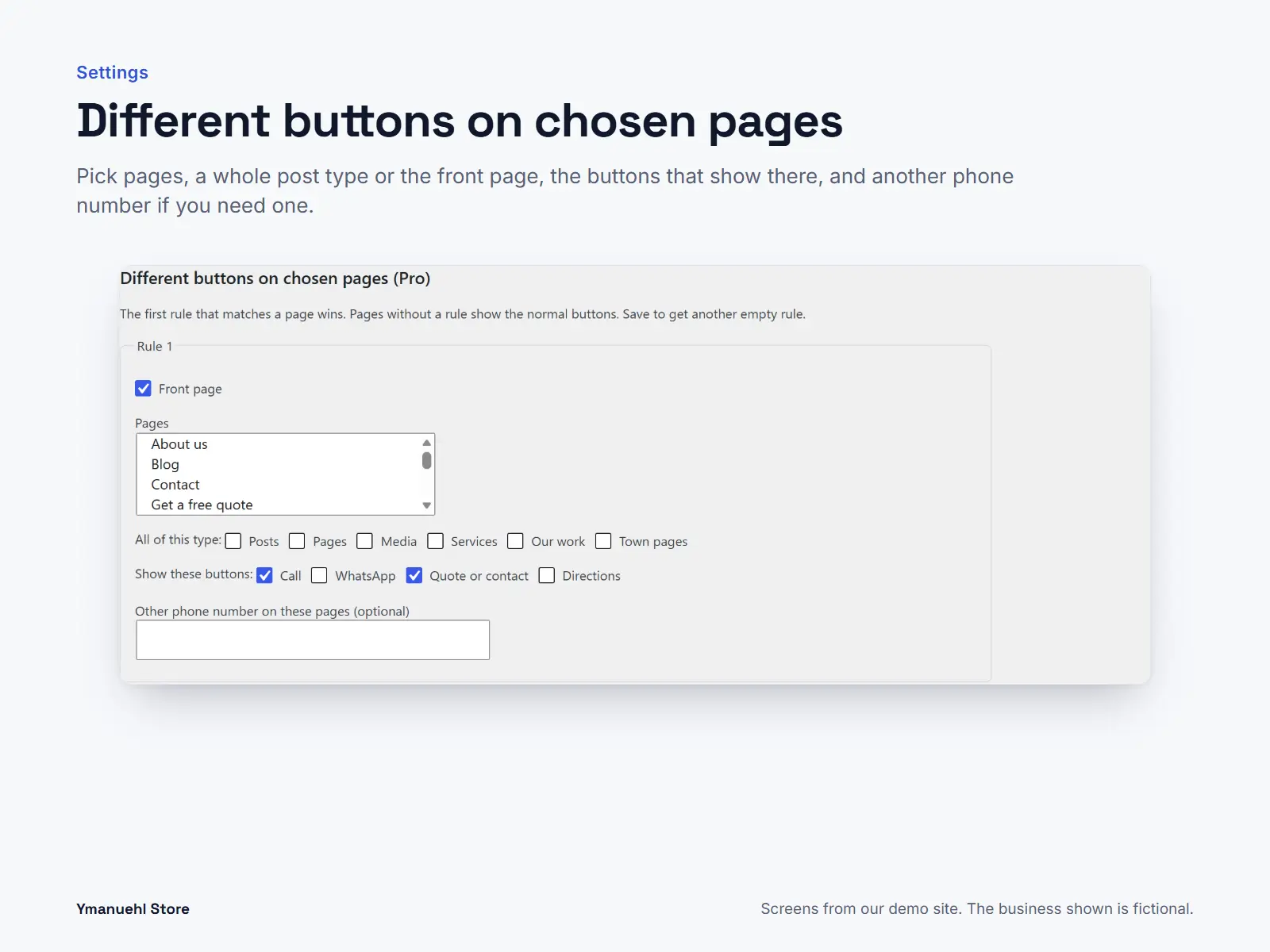 Different buttons on chosen pages