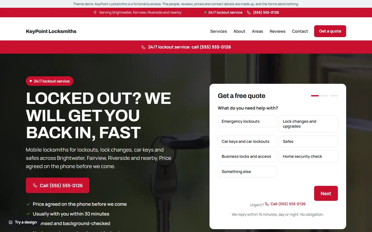 Locksmith template: home page of KeyPoint Locksmiths