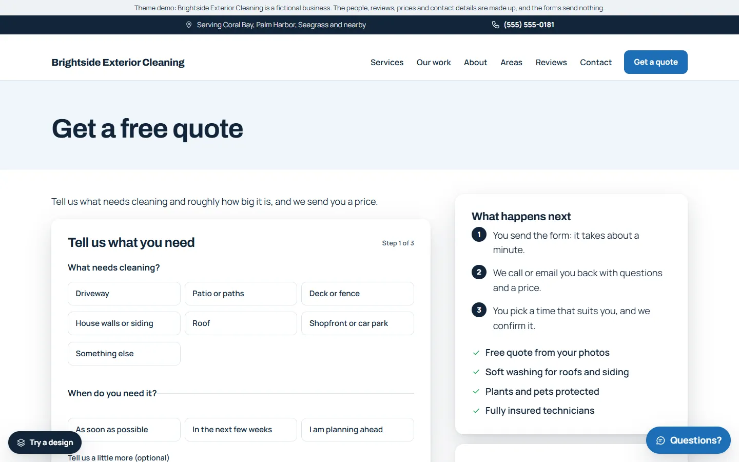 The quote page of the pressure washing template