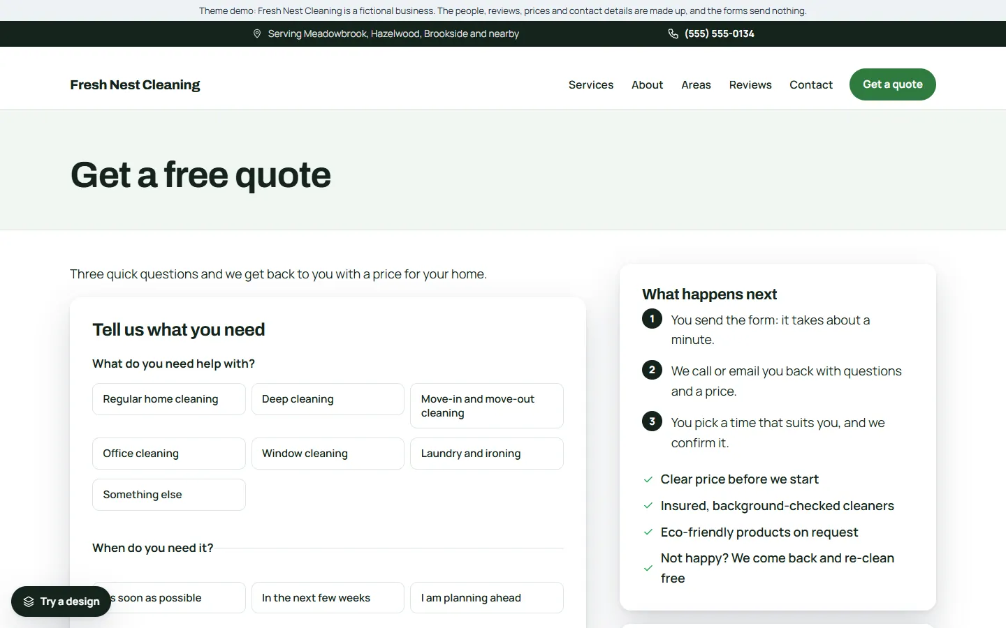 The quote page of the cleaning template