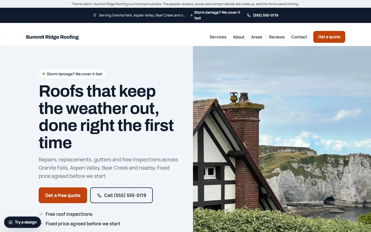 Roofing template: home page of Summit Ridge Roofing