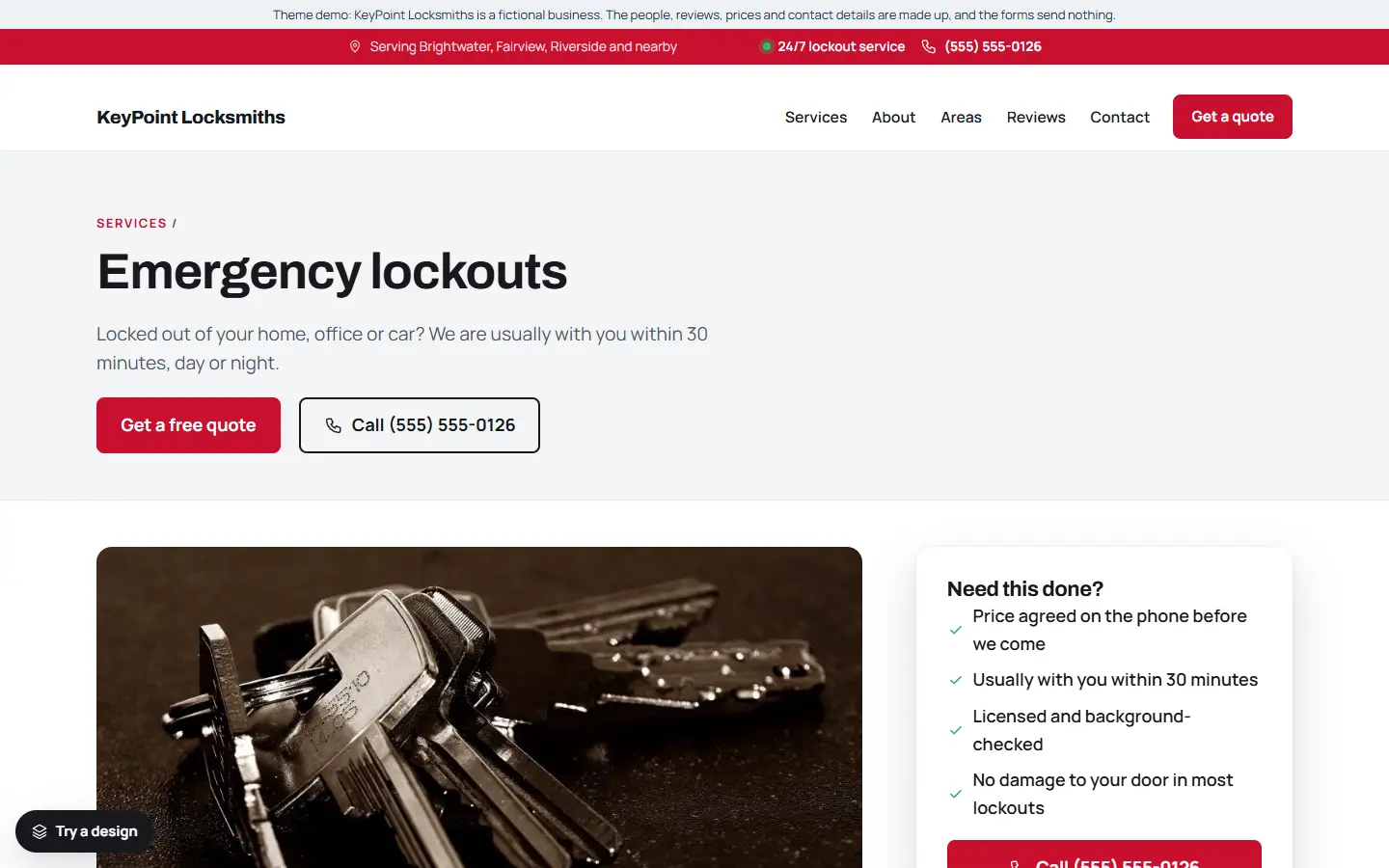 Locksmith template: a service page
