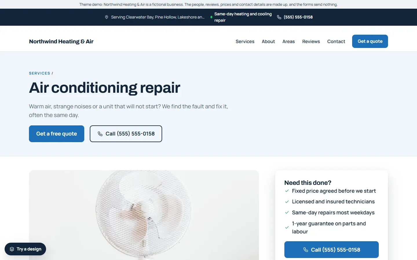 Heating and cooling template: a service page