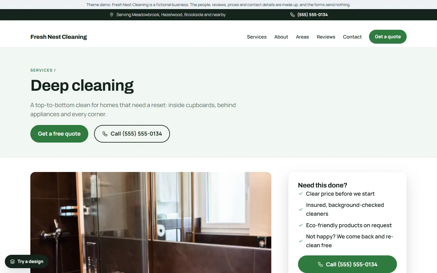 Cleaning service template: a service page