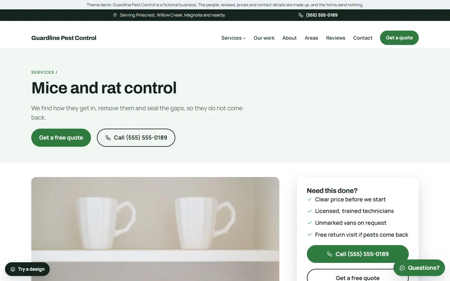 Pest control template: a service page