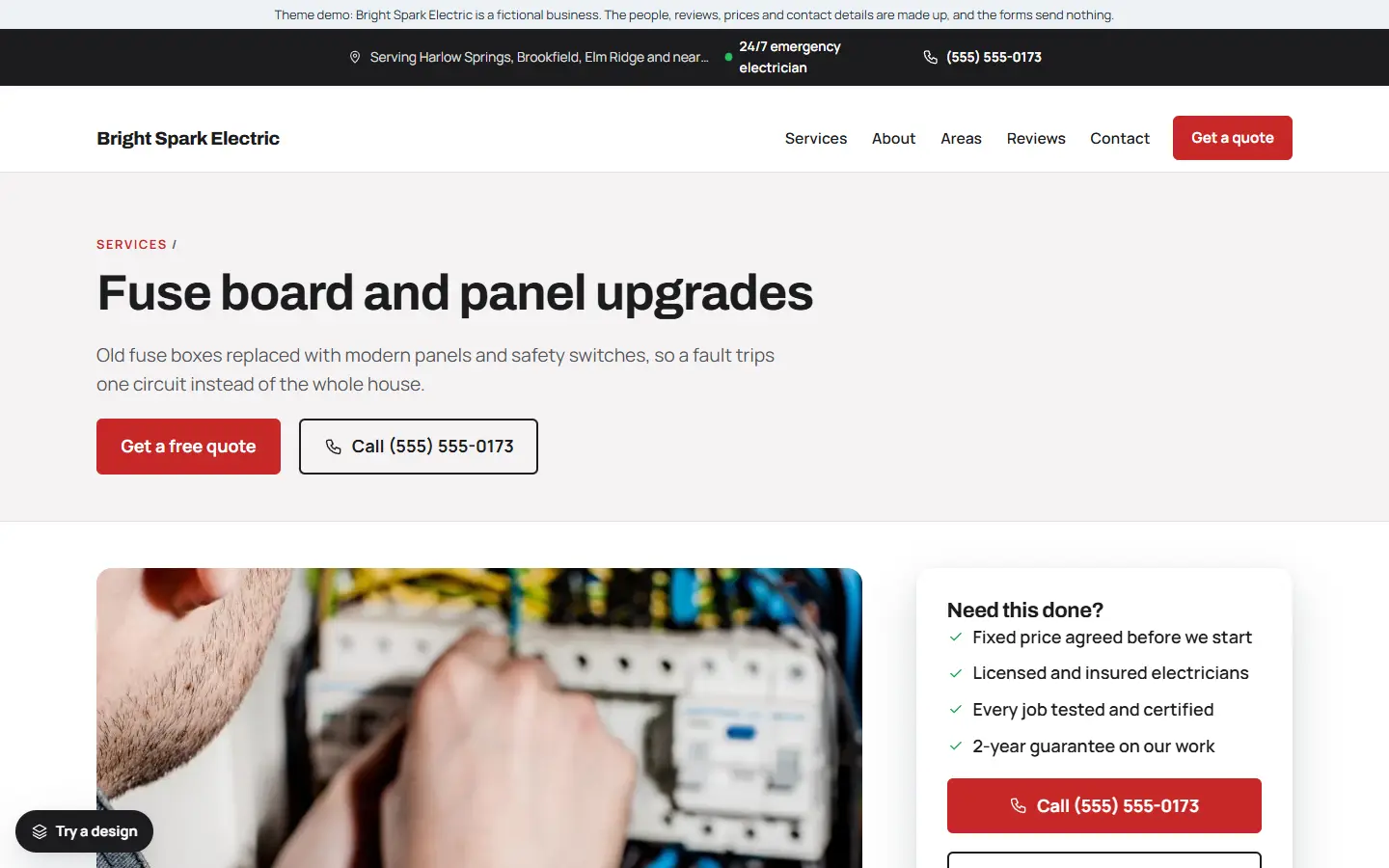 Electrician template: a service page