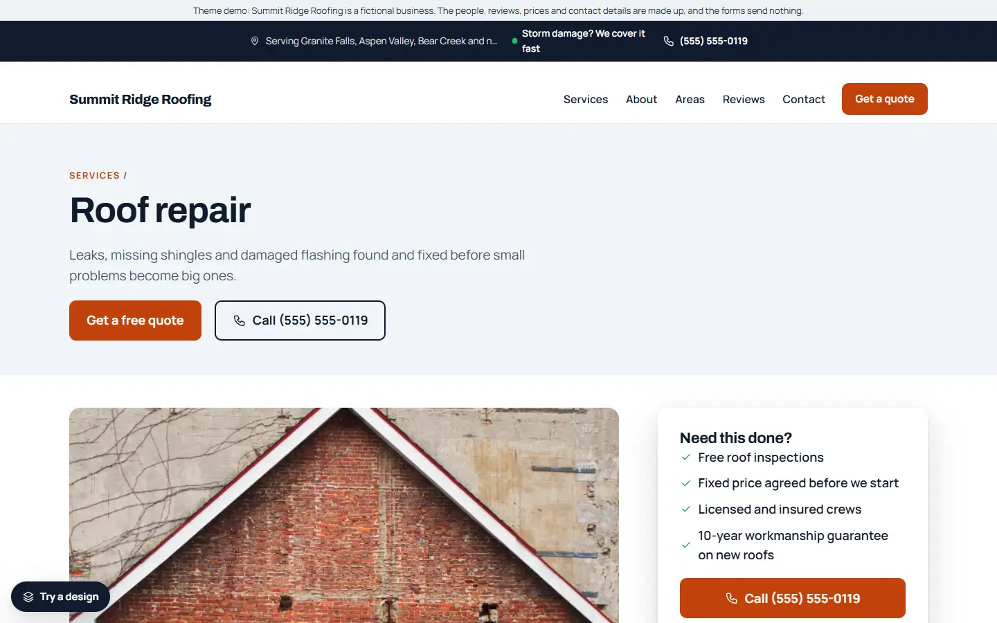Roofing template: a service page