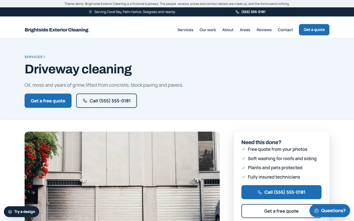 Pressure washing template: a service page