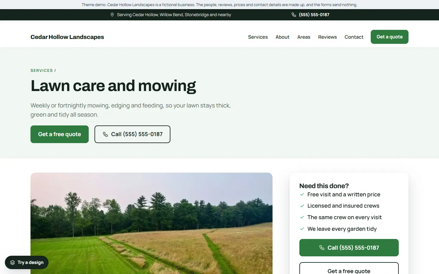Landscaping template: a service page
