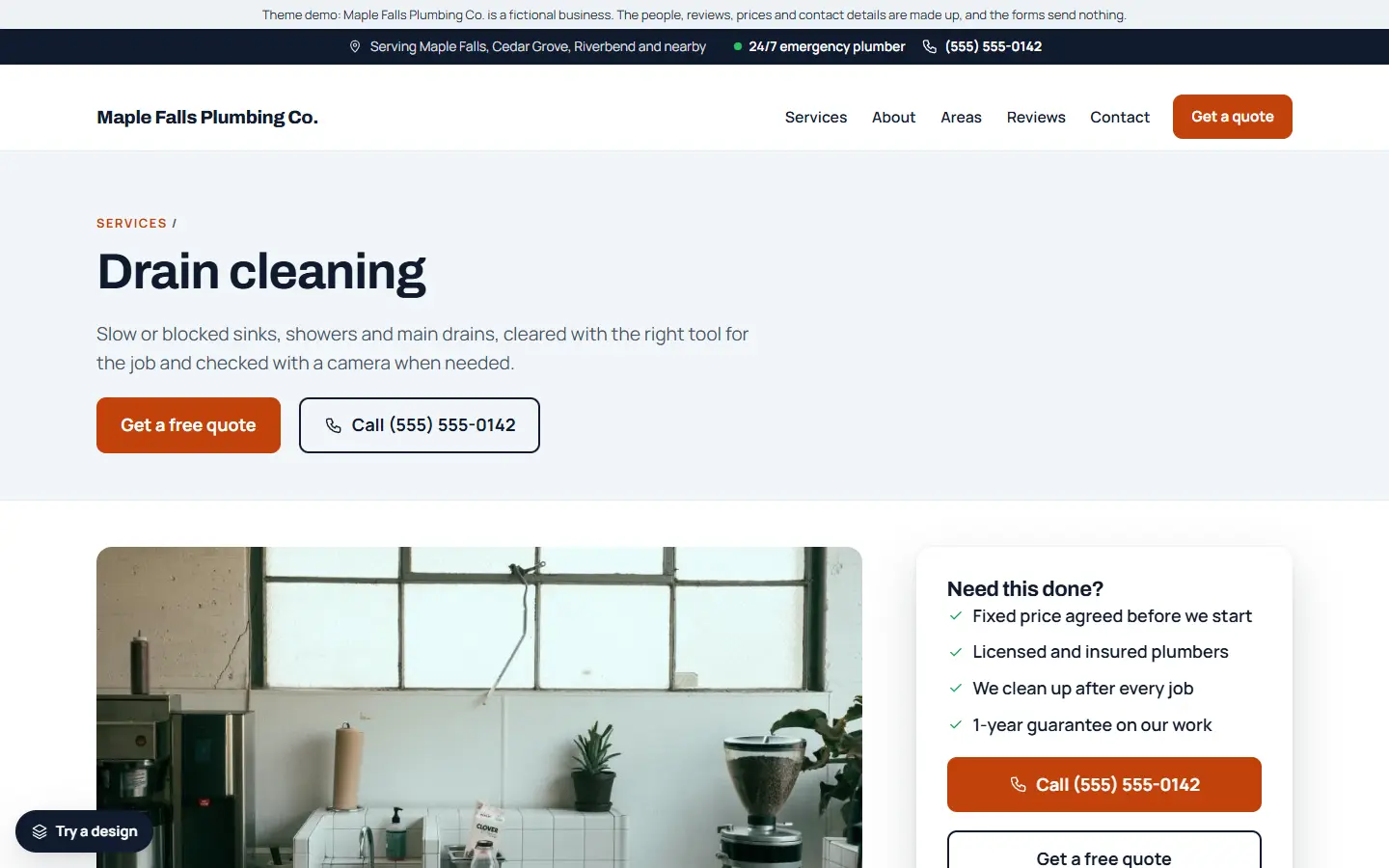 Plumbing template: a service page
