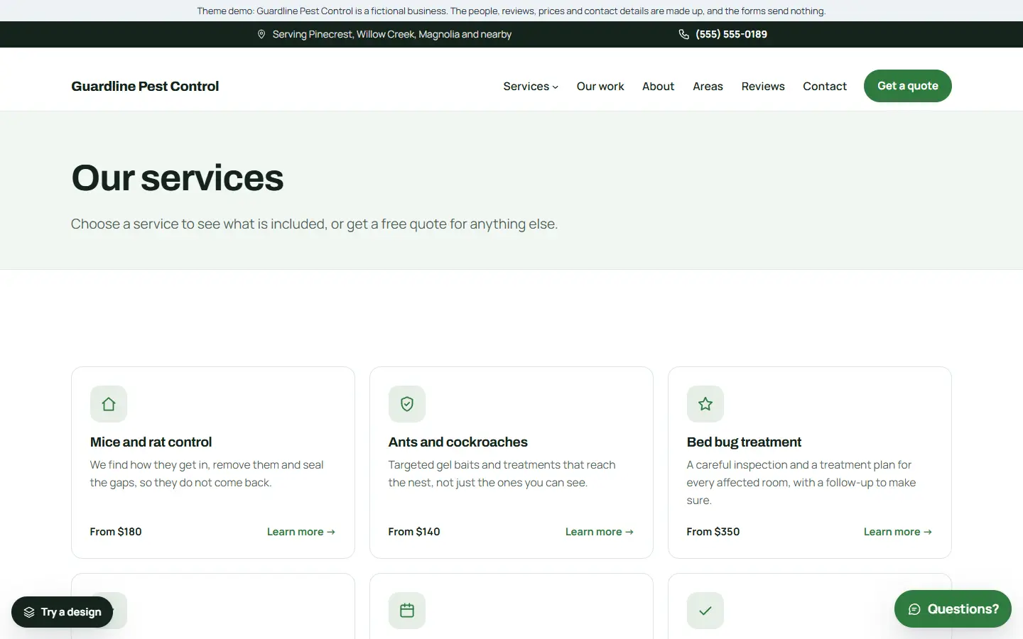 Pest control template: all services page