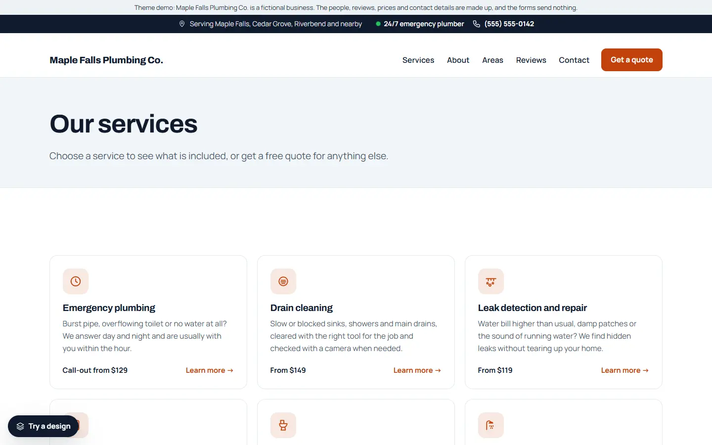 Plumbing template: all services page