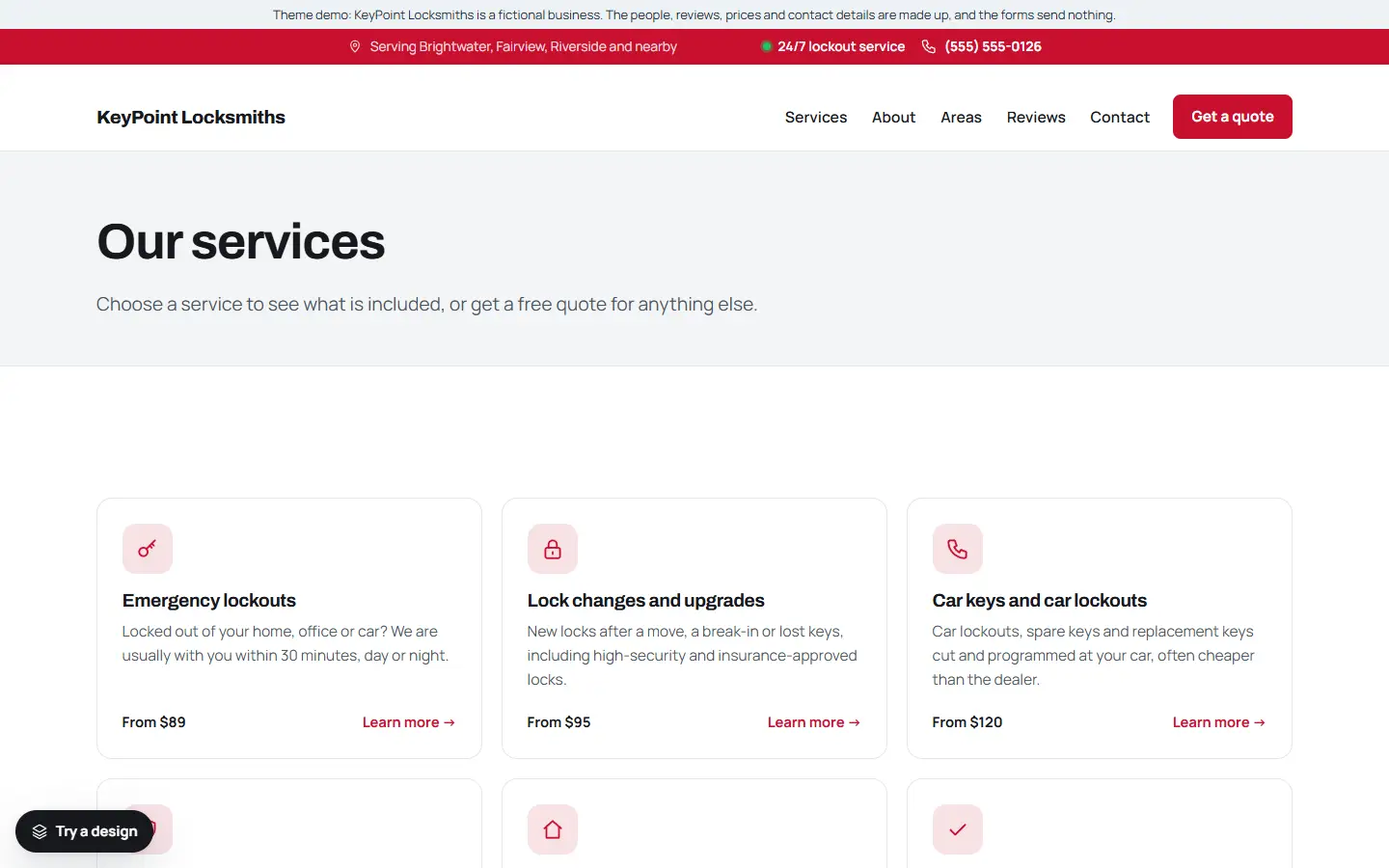 Locksmith template: all services page