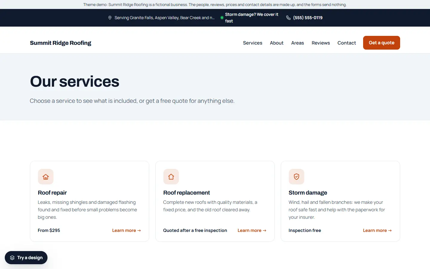 Roofing template: all services page