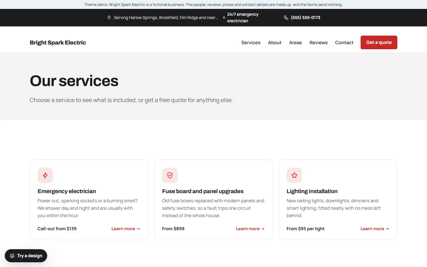 Electrician template: all services page