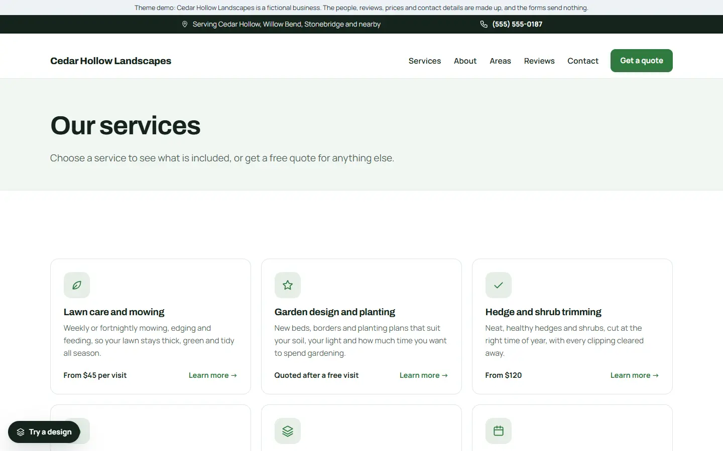 Landscaping template: all services page
