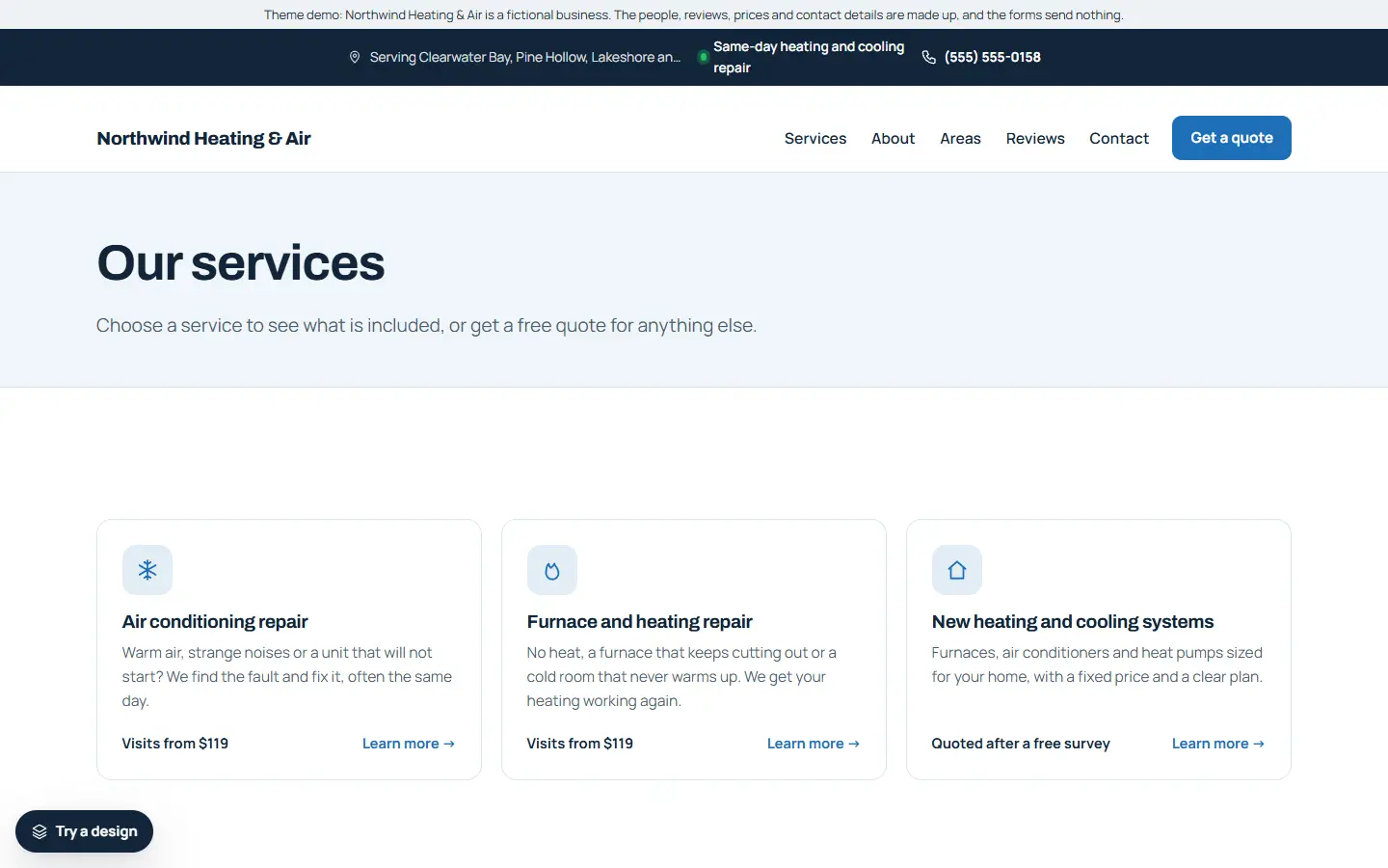 Heating and cooling template: all services page