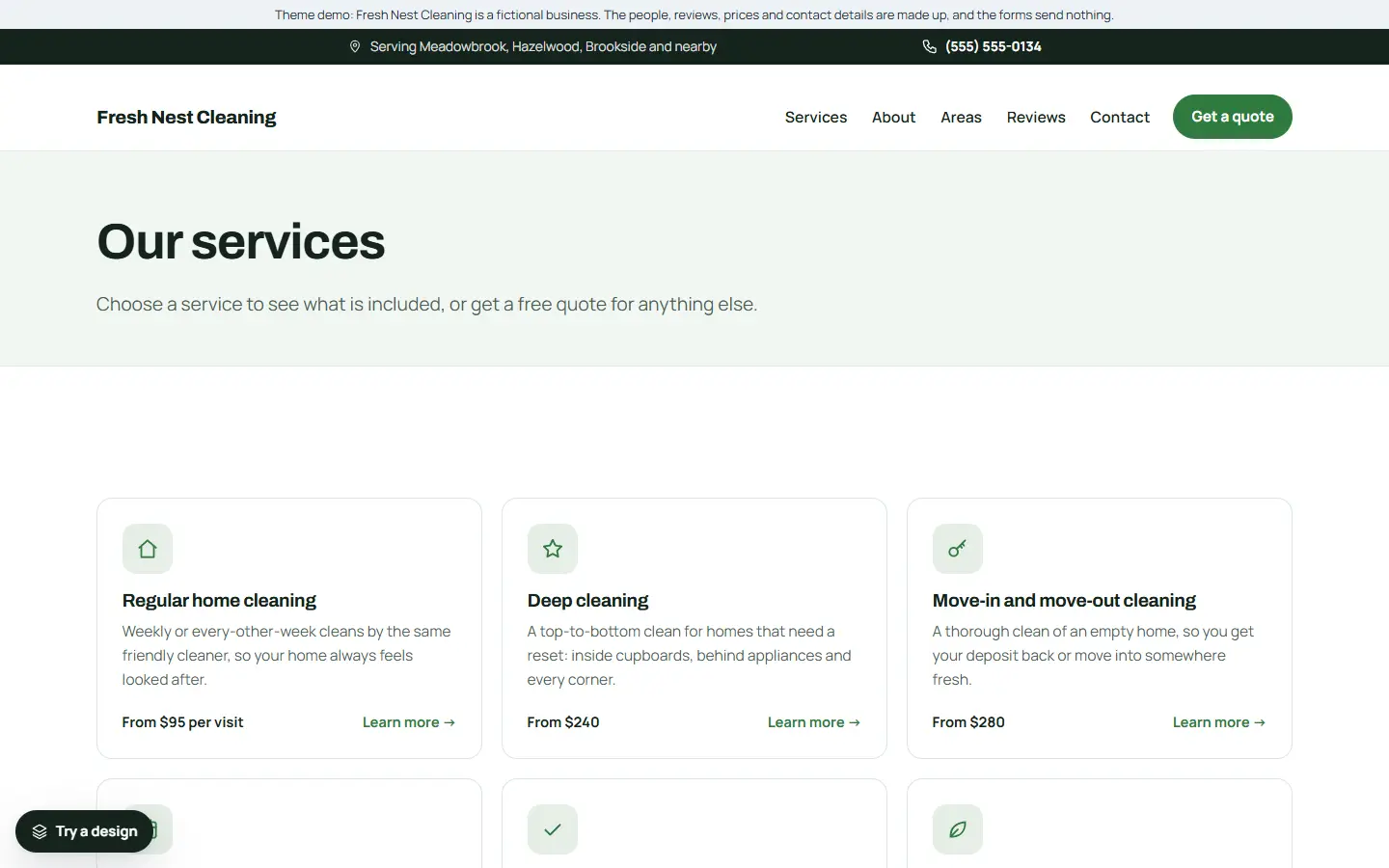 Cleaning service template: all services page